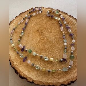 Long sterling silver and beaded necklace